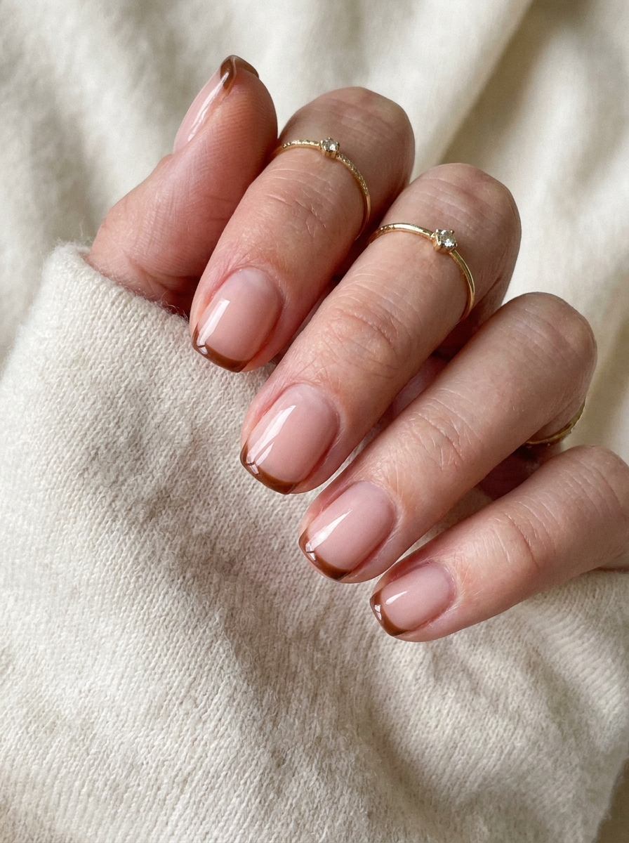 Brown Micro French Nails als Kurze French Nägel Inspiration 2026
